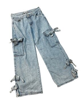 Disclosure Bow Tie Cargo Wide Leg Cropped Jeans Light Wash Size 7/28